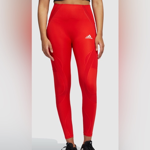 adidas Pants - Adidas  lux 7/8th length leggings woman Sz large activewear red mesh perforated